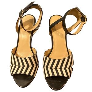Black and White Leather Striped Sandals
